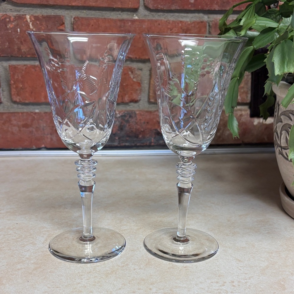 Vintage Libbey Rock Sharpe Crystal Water Glasses Pattern: Fernwood 1930' to 1950